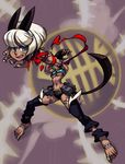  absurdres alex_ahad animal_ears bare_shoulders barefoot blood blue_eyes bob_cut breasts cat_ears cat_tail claws crop_top dark_skin detached_leggings disembodied_head highres lab_zero_games medium_breasts midriff ms._fortune_(skullgirls) official_art scar severed_head short_hair skullgirls solo tail underboob white_hair 