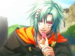  1boy alvaro_garay artist_request boy character_request fingernails fortune green green_hair hair male male_focus nail_polish nails of pink_eyes solo wand wand_of_fortune 