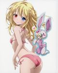  absurdres animal_costume animal_ears aqua_eyes ass bare_shoulders bikini blonde_hair blue_eyes blush boku_wa_tomodachi_ga_sukunai bug bunny_costume butterfly butterfly_hair_ornament cosplay flat_chest from_behind hair_ornament hasegawa_kobato heterochromia highres insect kashiwazaki_sena kigurumi long_hair looking_at_viewer looking_back multiple_girls official_art open_mouth pink_bikini red_eyes scan side-tie_bikini simple_background smile swimsuit twintails two_side_up watanabe_yoshihiro white_background 