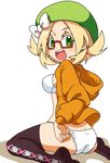  adjusting_clothes adjusting_panties argyle argyle_legwear ass bel_(pokemon) blonde_hair bra braid glasses green_eyes kotomuke_fuurin lingerie panties pokemon pokemon_(game) pokemon_bw2 short_hair solo thighhighs underwear white_panties 