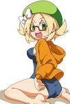  adjusting_clothes adjusting_swimsuit alternate_costume ass bel_(pokemon) beret blonde_hair blue_swimsuit blush bow breasts colored_eyelashes feet flipped_hair from_side full_body glasses green_eyes green_hat happy hat hat_bow hips hood hood_down hooded_jacket jacket kotomuke_fuurin long_sleeves looking_at_viewer looking_back looking_to_the_side medium_breasts one-piece_swimsuit open_clothes open_jacket open_mouth orange_jacket pocket pokemon pokemon_(game) pokemon_bw2 red-framed_eyewear school_swimsuit semi-rimless_eyewear shadow short_hair simple_background sitting smile soles solo spread_legs swimsuit swimsuit_under_clothes taut_clothes thighs under-rim_eyewear upper_teeth wariza white_background white_bow 