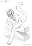  black_and_white cat eyewear feline female glasses greyscale kasedries looking_at_viewer mammal monochrome nude sitting sketch solo 