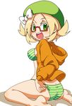  ass bel_(pokemon) bikini blonde_hair glasses green_eyes kotomuke_fuurin pokemon pokemon_(game) pokemon_bw2 short_hair solo striped striped_bikini swimsuit 