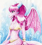  blazinflizard breasts dragon female hair navel pink_hair sally smile wings 