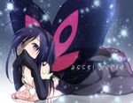  accel_world antenna_hair arita_haruyuki bare_shoulders black_hair blush bug butterfly butterfly_wings copyright_name dress elbow_gloves gloves hairband headband insect kamiya_zuzu kuroyukihime long_hair pig purple_eyes red_eyes wings 