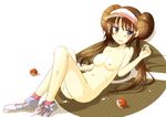  1girl breasts double_bun female_protagonist_(pokemon_bw2) lying mashayuki mei_(pokemon) nude poke_ball pokemon pokemon_(game) pokemon_bw2 shoes solo twintails 
