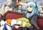  3girls eiyuu_densetsu elie_macdowell green_neckwear half_updo kea_(eiyuu_densetsu) lloyd_bannings multiple_boys multiple_girls randy_orlando sergei_lou shirosame thighhighs tio_plato zeit zero_no_kiseki 