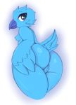  2019 anthro avian beak big_butt bird blue_feathers breasts butt feathers female hi_res looking_at_viewer looking_back nude oddchurch pussy rear_view simple_background small_breasts solo tail_feathers thick_thighs tweetfur twitter white_background winged_arms wings 