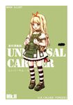 acea4 bow gloves mecha_musume military military_vehicle original personification solo striped striped_legwear thighhighs universal_carrier vehicle world_war_ii 