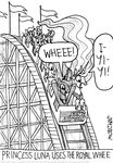  amusement_park black_and_white derpy_hooves_(mlp) english_text equine fear female feral friendship_is_magic greyscale group hair horn horse humor kinkyturtle long_hair mammal monochrome my_little_pony pony princess_celestia_(mlp) princess_luna_(mlp) pun roller_coaster rollercoaster sibling siblings sisters text timothy_fay unicorn winged_unicorn wings 