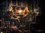  book bookshelf chair clock cup drawer glasses gloves key lamp male_focus minami_seira phonograph pixiv_fantasia pixiv_fantasia_sword_regalia room shelf sitting solo test_tube white_hair 