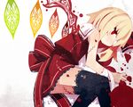  bandages black_legwear blonde_hair flandre_scarlet fuukadia_(narcolepsy) red_eyes scar solo stitches thighhighs touhou 