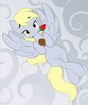  abstract_background ajin amber_eyes bedroom_eyes blonde_hair blush cute cutie_mark derpy_hooves_(mlp) equine female feral flower food friendship_is_magic fur grey_fur hair half-closed_eyes holding horse long_hair looking_at_viewer lying mammal mouth_hold muffin my_little_pony on_back overhead pegasus pony pussy rose signature solo wing_boner wings yellow_eyes 