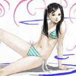  bad_id bad_pixiv_id bikini black_hair long_hair original pon realistic solo striped striped_bikini swimsuit twintails 