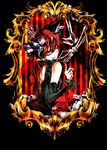  :p animal_ears arm_warmers bare_shoulders blood bow breasts cat_ears dress hair_bow kaenbyou_rin kanaria_(fuusenkazura) long_hair looking_back medium_breasts open_mouth red_eyes red_hair ribbon skeleton skull sleeveless sleeveless_dress smile solo tongue tongue_out touhou 