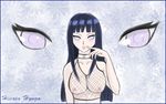  blue_hair blush breasts byakugan cc_artist fishnet headband hyuuga_hinata naruto smile white_eyes 