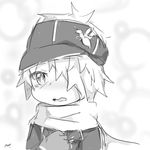  1boy blush gloves hair_over_one_eye hat lag_seeing monochrome scarf short_hair tegami_bachi 