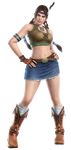  1girl 3d abs boots breasts denim denim_skirt female fingerless_gloves full_body gloves headband highres julia_chang navel simple_background solo tekken transparent_background 