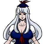  breasts cleavage hat huge_breasts incoming_hug kamishirasawa_keine long_hair lowres outstretched_arms silver_hair solo spread_arms tadashi touhou upper_body white_hair 