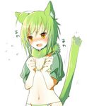 :o ahoge animal_ear_fluff animal_ears bad_id bad_pixiv_id bangs bikini blush breasts cat_ears cat_tail cleavage clenched_hands collarbone double_vertical_stripe embarrassed eyebrows_visible_through_hair fang flying_sweatdrops fur_collar fur_trim green_bikini green_hair green_nails groin hair_between_eyes hands_up hips looking_at_viewer mofuaki mole mole_under_eye motion_lines nail_polish navel nervous nose_blush open_mouth orange_eyes original raised_eyebrow short_hair short_sleeves simple_background small_breasts solo sound_effects star stiff_tail string_bikini striped striped_bikini swimsuit tail translated upper_body wavy_mouth white_background white_bikini 