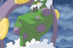  animated animated_gif cloud clouds green_skin horns lowres no_humans pokemon tornadus white_hair 