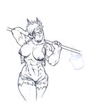  biceps big_breasts breasts bucket clothing dalus equine eyewear female glasses horse invalid_tag mammal mane monochrome muscles muscular_female nipples pail shorts sketch torn_clothing vest 