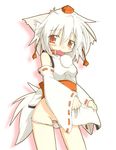 animal_ears bare_shoulders collar detached_sleeves hat inubashiri_momiji no_pants panties panty_pull pussy pussy_juice short_hair silver_hair simple_background solo suzukishi tail tokin_hat touhou underwear wolf_ears wolf_tail 