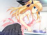  apron asaba_yuu blonde_hair blush game_cg green_eyes hoshizora_e_kakaru_hashi hoshizora_e_kakaru_hashi_aa long_hair nanamori_seira skirt 