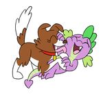 collar cute dog dragon equine eyes_closed female feral friendship_is_magic happy horse licking male mammal mickeymonster monochrome my_little_pony pony scalie smile spike_(mlp) tongue tongue_out winona_(mlp) 