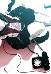  black_hair cable head_out_of_frame highres mubouou_aasaa neckerchief original parted_lips phone rotary_phone school_uniform serafuku sitting solo string_phone 