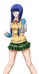  1girl blue_hair bow breasts eyepatch female fingerless_gloves glasses gloves green_eyes ikkitousen large_breasts official_art ryomou_shimei school_uniform simple_background skirt solo standing white_background 