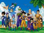  6+boys :d ^_^ armor bald beach beard belt bird black_hair blue_hair boots bulma cape chaozu chi-chi_(dragon_ball) closed_eyes cloud crossed_arms day dougi dragon_ball dragon_ball_(object) dragon_ball_z everyone facial_hair flying gloves grass green_skin grin hand_on_hip hand_on_shoulder jacket kuririn multiple_boys multiple_girls muscle muten_roushi oolong open_mouth outdoors palm_tree piccolo puar sandals seagull shiro_mame shoes smile son_gohan son_gokuu spiked_hair sunglasses sweatdrop sword tail teeth tenshinhan third_eye thumbs_up tree trunks_(dragon_ball) turban v vegeta water waving weapon yajirobe yamcha 