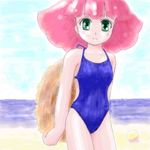  child flat_chest green_eyes lowres magical_girl mahou_no_princess_minky_momo minky_momo oekaki pink_hair swimsuit 