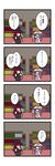  4koma black_wings book bookshelf chair comic crescent dora_ita hair_ribbon hat head_wings highres koakuma library long_hair multiple_girls patchouli_knowledge purple_hair red_hair ribbon table touhou translated voile wings 