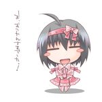  :d =_= ahoge black_hair blush chibi closed_eyes hairband idolmaster idolmaster_cinderella_girls kohinata_miho necktie nyagakiya open_mouth pink_check_school pink_hairband simple_background skirt smile solo white_background 