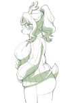  anthro antlers big_breasts blush breasts cervid clothed clothing female horn kemono mammal monochrome pants ponytail ribbed_sweater smile solo sweater たぬたん 