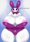 anthro areola big_breasts big_butt breasts butt female genitals hi_res huge_breasts huge_butt lagomorph leporid mammal my_melody onegai_my_melody open_mouth pussy sanrio simple_background solo tagme tha_randomu