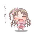  bow brown_hair hair_bow half_updo idolmaster idolmaster_cinderella_girls long_hair nyagakiya one_side_up pink_check_school shimamura_uzuki skirt solo translated 