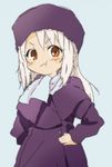  :t bad_id bad_pixiv_id child fate/zero fate_(series) hands_on_hips hat illyasviel_von_einzbern long_hair miyachi_(qqm32xk9) pout purple_hat solo white_hair 