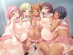  5girls aftersex ahegao anus ass blonde_hair breasts censored cum cum_in_pussy cum_inside dark_skin double_v ishii_akira lactation large_breasts miel miel_(company) multiple_girls nipples pregnant smile tan tanline v 