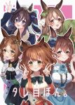  5girls absurdres animal_ears aston_machan_(umamusume) beret black_hair blush braid breasts brown_hair casual chan_hone_pkpk closed_mouth clover_hair_ornament comiket_103 commentary_request crown double_v ear_covers ear_ornament ears_through_headwear fine_motion_(umamusume) french_braid green_eyes hair_between_eyes hair_ornament hat highres hishi_miracle_(umamusume) horse_ears horse_girl long_hair long_sleeves looking_at_viewer medium_breasts medium_hair mejiro_bright_(umamusume) multicolored_hair multiple_girls open_mouth ponytail satono_diamond_(umamusume) short_hair side_braids sleeves_past_fingers sleeves_past_wrists smile streaked_hair twintails umamusume v very_long_sleeves vivlos_(umamusume) white_hair 