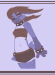 2017 4_fingers alex_scott anthro bandeau bare_shoulders biped bottomwear breasts cheek_tuft clothed clothed_anthro clothed_female clothing colored countershade_face countershade_torso countershading cutoffs denim denim_bottomwear denim_clothing digital_drawing_(artwork) digital_media_(artwork) ear_piercing eyebrows eyelashes eyes_closed facial_tuft female female_anthro fingers front_view fur fur_tuft gloves_(marking) hair hi_res hyena long_hair mammal markings midriff navel piercing portrait restricted_palette shorts simple_background solo spots spotted_body spotted_fur spotted_hyena spotted_shoulders spotted_thighs stratica tail thick_eyebrows three-quarter_portrait three-quarter_view topwear tuft