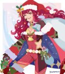  1girl blue_cape bodysuit cape christmas facial_mark fire_emblem fire_emblem_engage fire_emblem_heroes hair_ornament hat highres holding holding_sack holly_hair_ornament multicolored_cape multicolored_clothes red_bodysuit red_cape sack santa_hat solo star_(symbol) star_facial_mark star_hair_ornament star_print two-tone_cape yancadoodles yunaka_(fire_emblem) yunaka_(fire_emblem)_(spirited_envoy) 