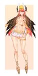  1girl abs absurdres bracelet censored censored_nipples circe_(fate) commission deccatezu fate/grand_order fate_(series) feathered_wings feathers flustered highres jewelry multicolored_hair pointy_ears skirt thighlet two-tone_hair white_skirt wings 