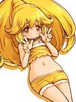  animated animated_gif blonde_hair blush choker cure_peace double_v groin hair_flaps kise_yayoi long_hair magical_girl navel ponytail precure shigatake shorts smile_precure! solo sweat tears transparent_background v yellow yellow_choker yellow_eyes yellow_shorts 