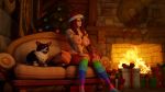  3d_(artwork) blizzard_entertainment breasts brown_hair canid canine canis christmas christmas_tree clothing collar cosplay costume derpynaut digital_media_(artwork) dog eyewear female fireplace gift glasses hair holidays human legwear mammal nipple_piercing nipples pet piercing socks sofa tattoo tree video_games warcraft 