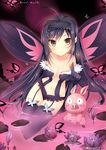  accel_world antenna_hair arita_haruyuki black_hair blush breasts brown_eyes bug butterfly butterfly_wings copyright_name elbow_gloves flower garters gloves headband highres insect kuroyukihime lily_pad long_hair looking_at_viewer navel pig pointing small_breasts smile thighhighs usagihime water wet wet_clothes wings yellow_eyes 