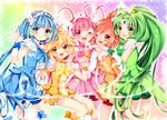  :d :p ;d aoki_reika bike_shorts blonde_hair blue_eyes blue_hair blue_skirt bow choker cure_beauty cure_happy cure_march cure_peace cure_sunny eyelashes green_eyes green_hair green_shorts green_skirt hair_flaps hino_akane_(smile_precure!) holding_hands hoshizora_miyuki kise_yayoi long_hair magical_girl midorikawa_nao multiple_girls one_eye_closed open_mouth orange_hair orange_skirt pink_bow pink_choker pink_eyes pink_hair pink_shorts pink_skirt ponytail precure rainbow_background red_eyes red_shorts shorts shorts_under_skirt skirt smile smile_precure! tiara tongue tongue_out twintails uzuki_aki yellow_bow yellow_choker yellow_eyes yellow_skirt 