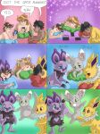 ear_growth eeveelution electronics feral fur fur_growth generation_1_pokemon generation_5_pokemon generation_6_pokemon grey_body grey_fur group growth happy hi_res human jolteon mammal mane minccino nintendo noibat nude phone pokemon pokemon_(species) pokemon_sleep purple_body purple_fur qwaychou simple_background sleeping sleeping_bag smile transformation trio waking_up winged_arms wings yellow_body yellow_fur