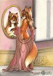 anthro back blue_eyes breasts brown_hair butt canine daytime female fox hair half-closed_eyes hindpaw long_hair mammal mirror nude open_mouth paws plantigrade pose reflection solo standing translucent transparent_clothing window 